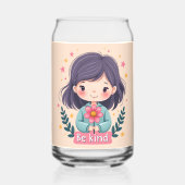 Schattigee Kawaii "Be Kind" Illustratie – Heilzame Blikvorm Glas (Achterkant)