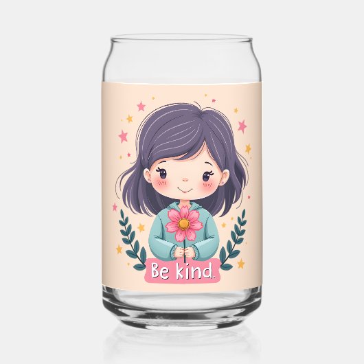 Schattigee Kawaii "Be Kind" Illustratie – Heilzame Blikvorm Glas (Achterkant)