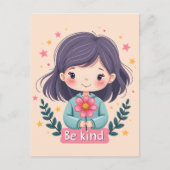 Schattigee Kawaii "Be Kind" Illustratie – Heilzame Briefkaart (Voorkant)
