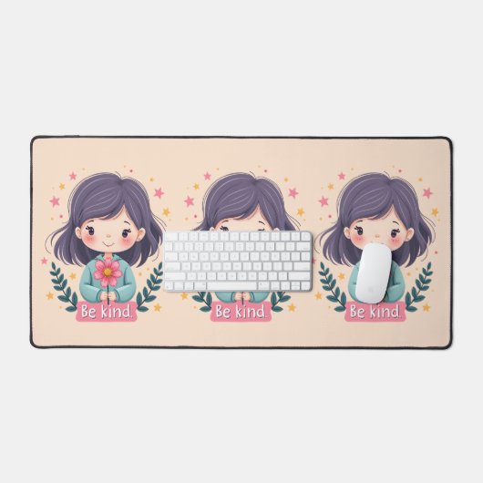 Schattigee Kawaii "Be Kind" Illustratie – Heilzame Bureaumat (Keyboard & Muis)