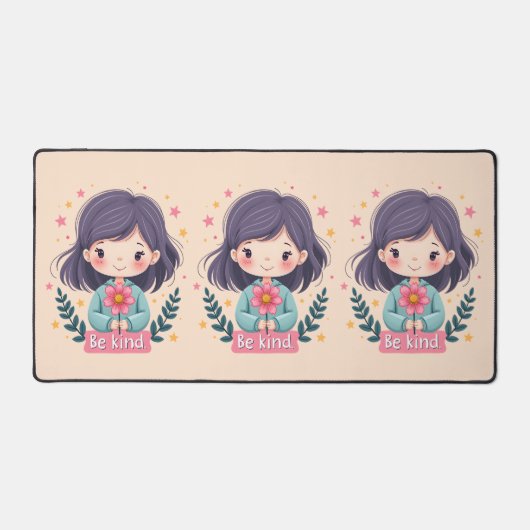 Schattigee Kawaii "Be Kind" Illustratie – Heilzame Bureaumat (Voorkant)