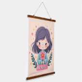 Schattigee Kawaii "Be Kind" Illustratie – Heilzame Hangend Wandkleed (Gebogen)
