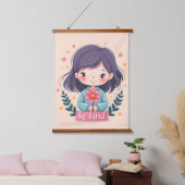 Schattigee Kawaii "Be Kind" Illustratie – Heilzame Hangend Wandkleed (Slaapkamer)