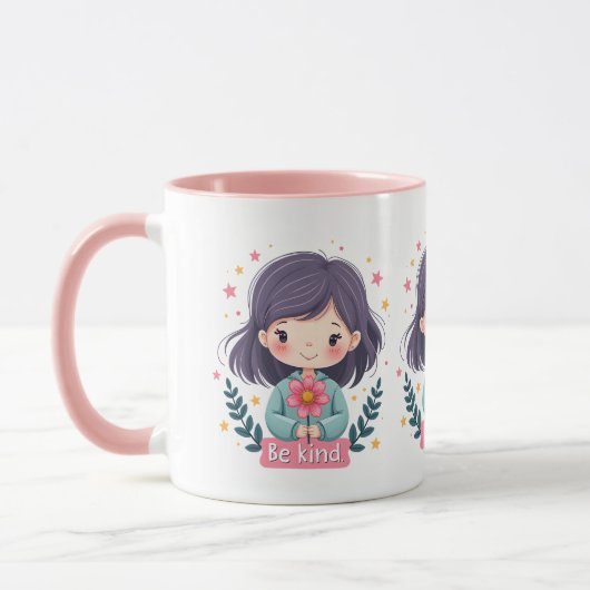 Schattigee Kawaii "Be Kind" Illustratie – Heilzame Mok (Links)