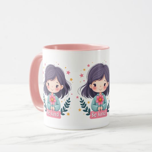 Schattigee Kawaii "Be Kind" Illustratie – Heilzame Mok (Voorkant links)