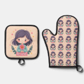 Schattigee Kawaii "Be Kind" Illustratie – Heilzame Ovenwant & Pannenlap Set (Voorkant)