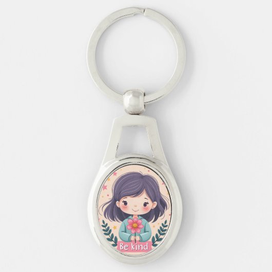 Schattigee Kawaii "Be Kind" Illustratie – Heilzame Sleutelhanger (Voorkant)