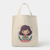 Schattigee Kawaii "Be Kind" Illustratie – Heilzame Tote Bag (Achterkant)