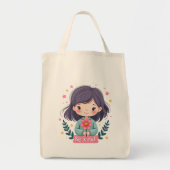 Schattigee Kawaii "Be Kind" Illustratie – Heilzame Tote Bag (Voorkant)