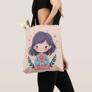 Schattigee Kawaii "Be Kind" Illustratie – Heilzame Tote Bag