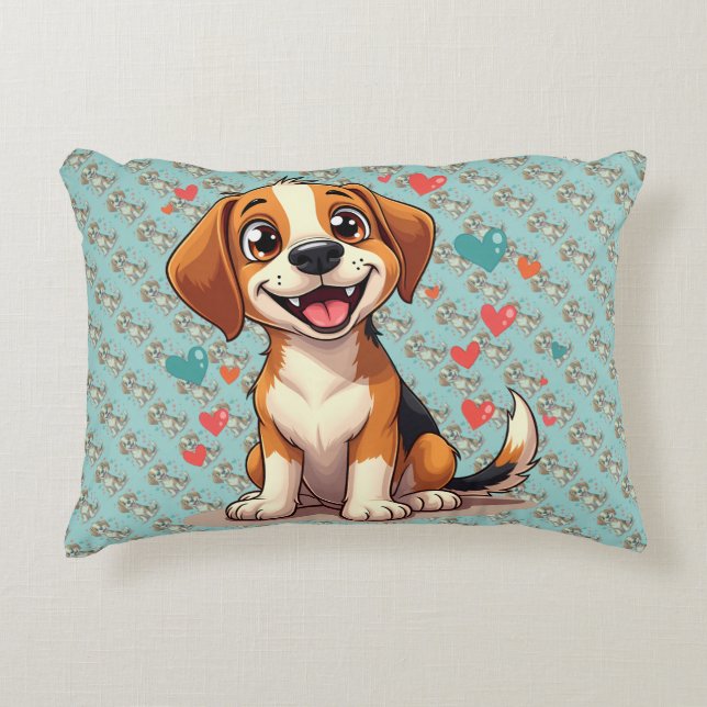 Schattigee Kawaii Beagle met harten speelse hond Accent Kussen (Voorkant)