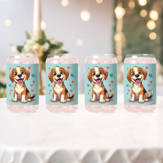 Schattigee Kawaii Beagle met harten speelse hond Blikvorm Glas (Insitu (Huwelijk))