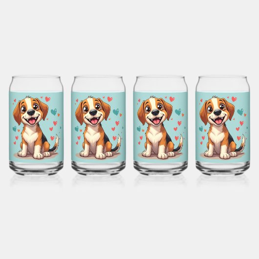 Schattigee Kawaii Beagle met harten speelse hond Blikvorm Glas (Voorkant)