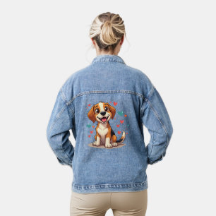 Schattigee Kawaii Beagle met harten speelse hond Denim Jacket