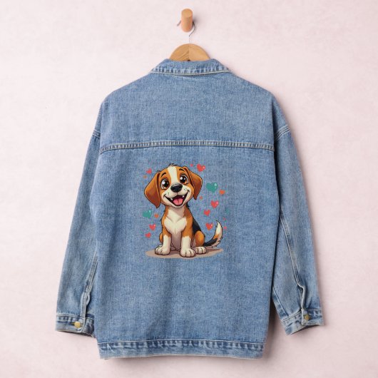 Schattigee Kawaii Beagle met harten speelse hond Denim Jacket (Hangar)
