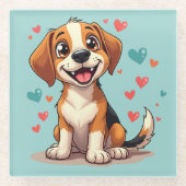 Schattigee Kawaii Beagle met harten speelse hond Glazen Onderzetter (Voorkant)