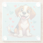 Schattigee Kawaii Beagle met harten speelse hond Glazen Onderzetter (Achterkant)
