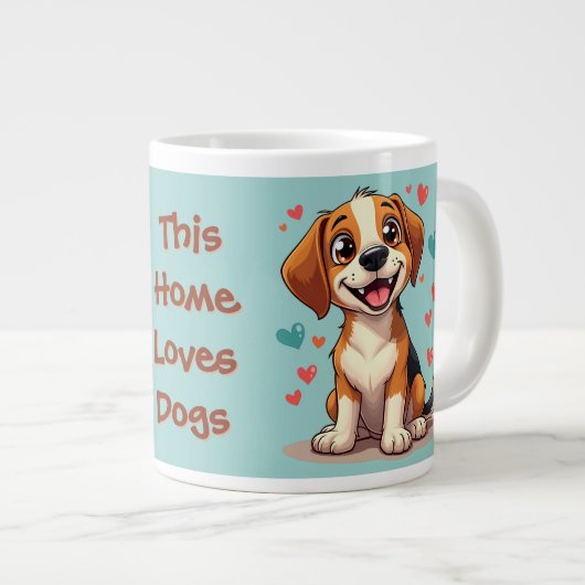 Schattigee Kawaii Beagle met harten speelse hond Grote Koffiekop (Voorkant rechts)