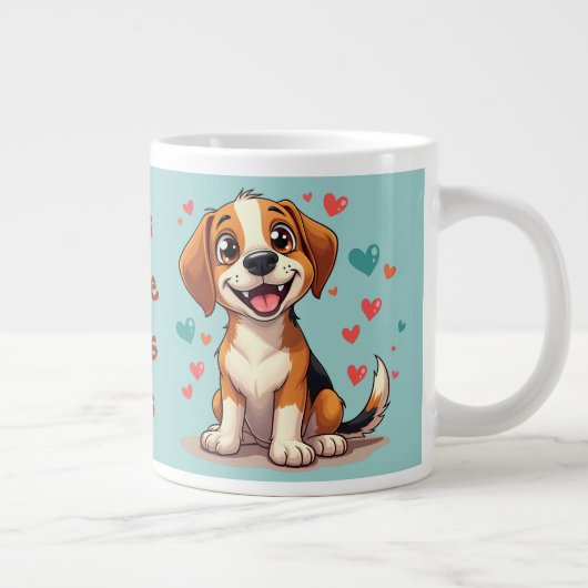 Schattigee Kawaii Beagle met harten speelse hond Grote Koffiekop (Rechts)