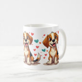 Schattigee Kawaii Beagle met harten speelse hond Koffiemok (Voorkant rechts)