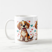 Schattigee Kawaii Beagle met harten speelse hond Koffiemok (Links)