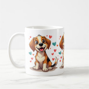 Schattigee Kawaii Beagle met harten speelse hond Koffiemok