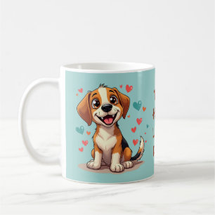 Schattigee Kawaii Beagle met harten speelse hond Koffiemok