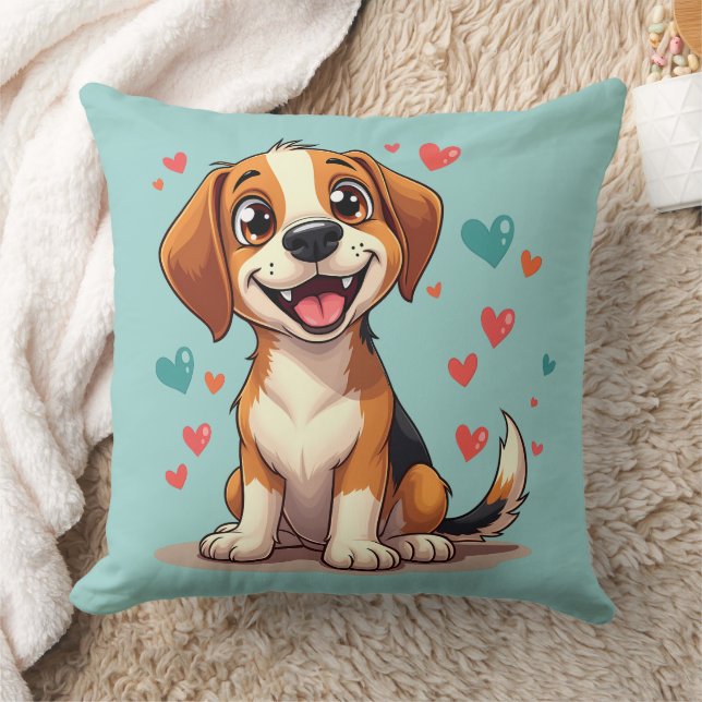 Schattigee Kawaii Beagle met harten speelse hond Kussen (Deken)