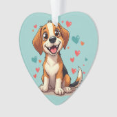 Schattigee Kawaii Beagle met harten speelse hond Ornament (voorkant)