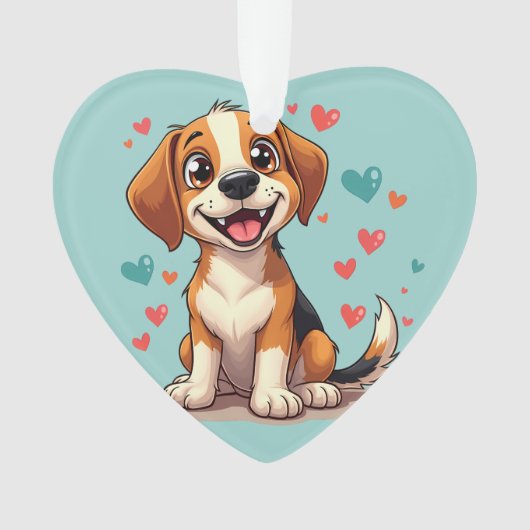 Schattigee Kawaii Beagle met harten speelse hond Ornament (voorkant)