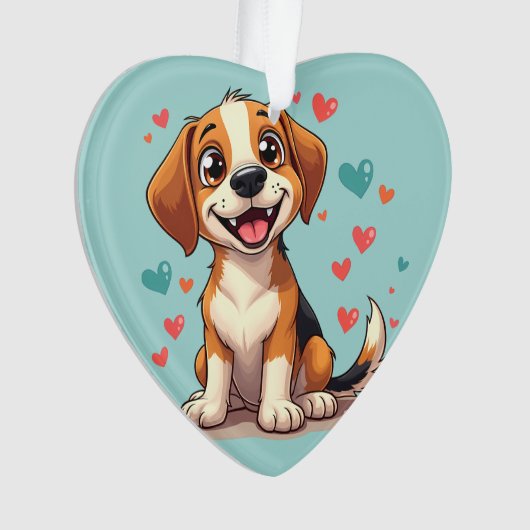 Schattigee Kawaii Beagle met harten speelse hond Ornament (voorkant)