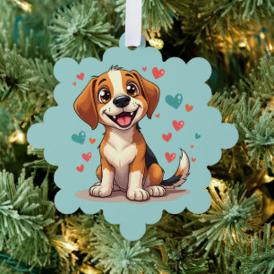 Schattigee Kawaii Beagle met harten speelse hond Ornament Kaart
