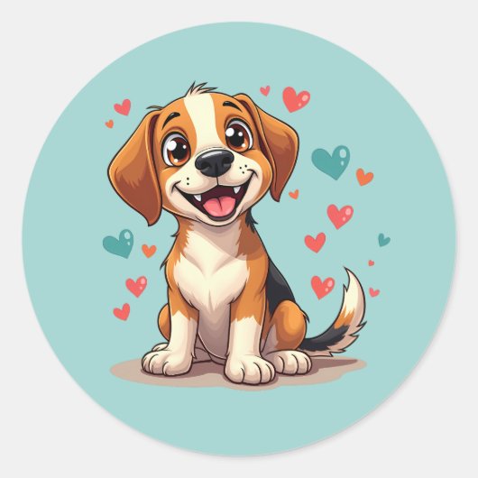 Schattigee Kawaii Beagle met harten speelse hond Ronde Sticker (Voorkant)