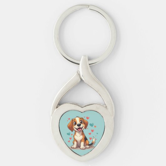 Schattigee Kawaii Beagle met harten speelse hond Sleutelhanger (Voorkant)