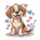 Schattigee Kawaii Beagle met harten speelse hond Sticker (Voorkant)