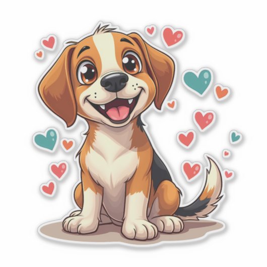 Schattigee Kawaii Beagle met harten speelse hond Sticker (Voorkant)