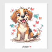 Schattigee Kawaii Beagle met harten speelse hond Sticker (Vel)