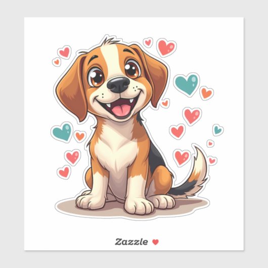 Schattigee Kawaii Beagle met harten speelse hond Sticker (Vel)