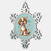 Schattigee Kawaii Beagle met harten speelse hond Tin Sneeuwvlok Ornament (Rechts)