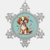 Schattigee Kawaii Beagle met harten speelse hond Tin Sneeuwvlok Ornament (Voorkant)
