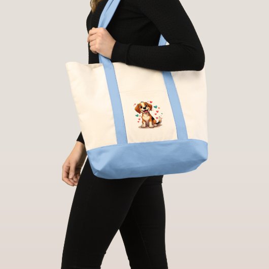 Schattigee Kawaii Beagle met harten speelse hond Tote Bag (Voorkant (product))