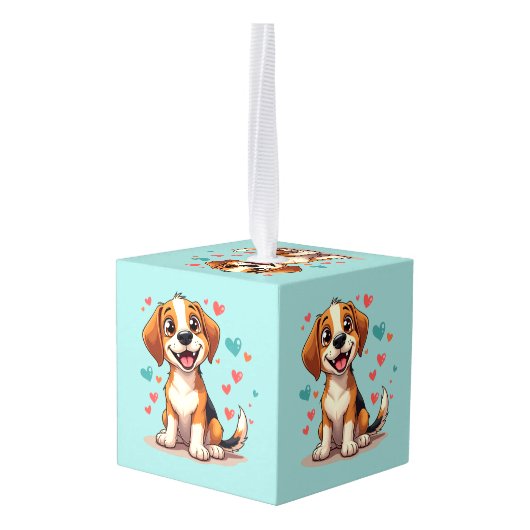Schattigee Kawaii Beagle met harten speelse honden Decoratie (Achter hoekig)