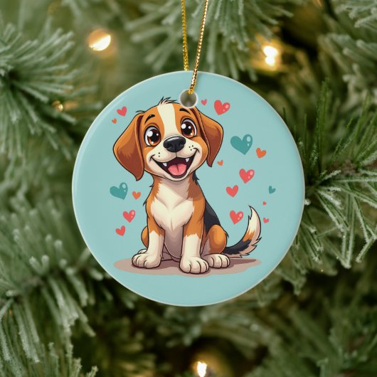 Schattigee Kawaii Beagle met harten speelse honden Keramisch Ornament (Boom)