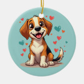 Schattigee Kawaii Beagle met harten speelse honden Keramisch Ornament (Voorkant)