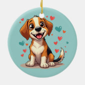 Schattigee Kawaii Beagle met harten speelse honden Keramisch Ornament (Achterkant)