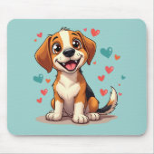Schattigee Kawaii Beagle met harten speelse honden Muismat (Voorkant)