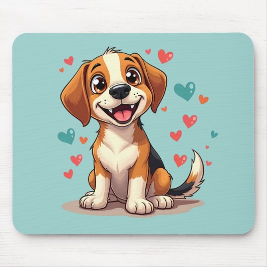 Schattigee Kawaii Beagle met harten speelse honden Muismat (Voorkant)