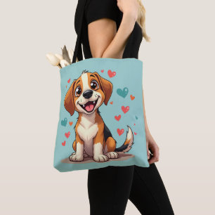 Schattigee Kawaii Beagle met harten speelse honden Tote Bag