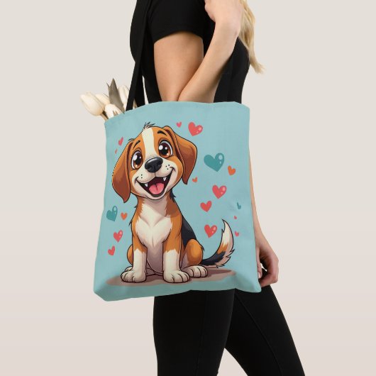 Schattigee Kawaii Beagle met harten speelse honden Tote Bag (Dichtbij)