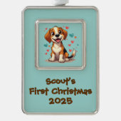 Schattigee Kawaii Beagle met harten speelse honden Verzilverd Omlijst Ornament (Voorkant)